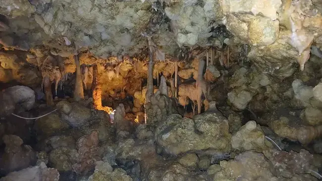 Close-up of the delicate calcite formations that have developed over thousands of years inside Xerri's Grotto.