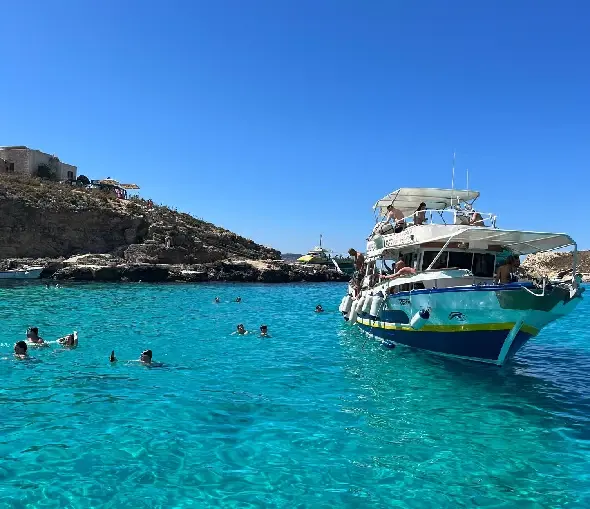 Comino Blue & Crystal Lagoon + Gozo Cruise Beautiful fast boat for small private groups. Comino Blue & Crystal Lagoon + Gozo Cruise