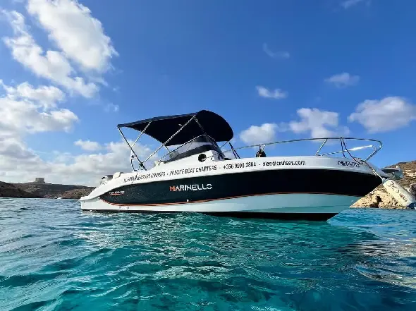 Private speedboat trip to Comino, the Blue Lagoon and Crystal Lagoon Feel the wind in your hair or gently sail into a cave—it is all possible with your private speedboat on your way to Comino.